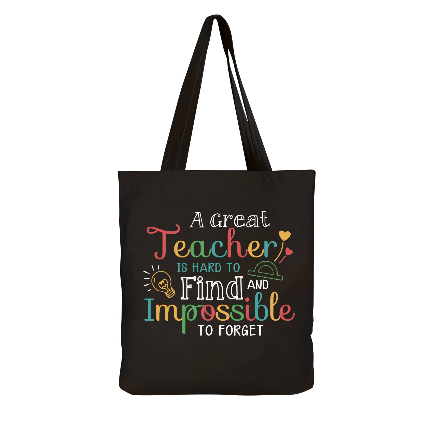 ELEGANTPARK Teacher Tote Bag for Women - Valentine's, Graduation, Birthday Gifts - Black Canvas Shoulder Bag with Pocket for School & Work