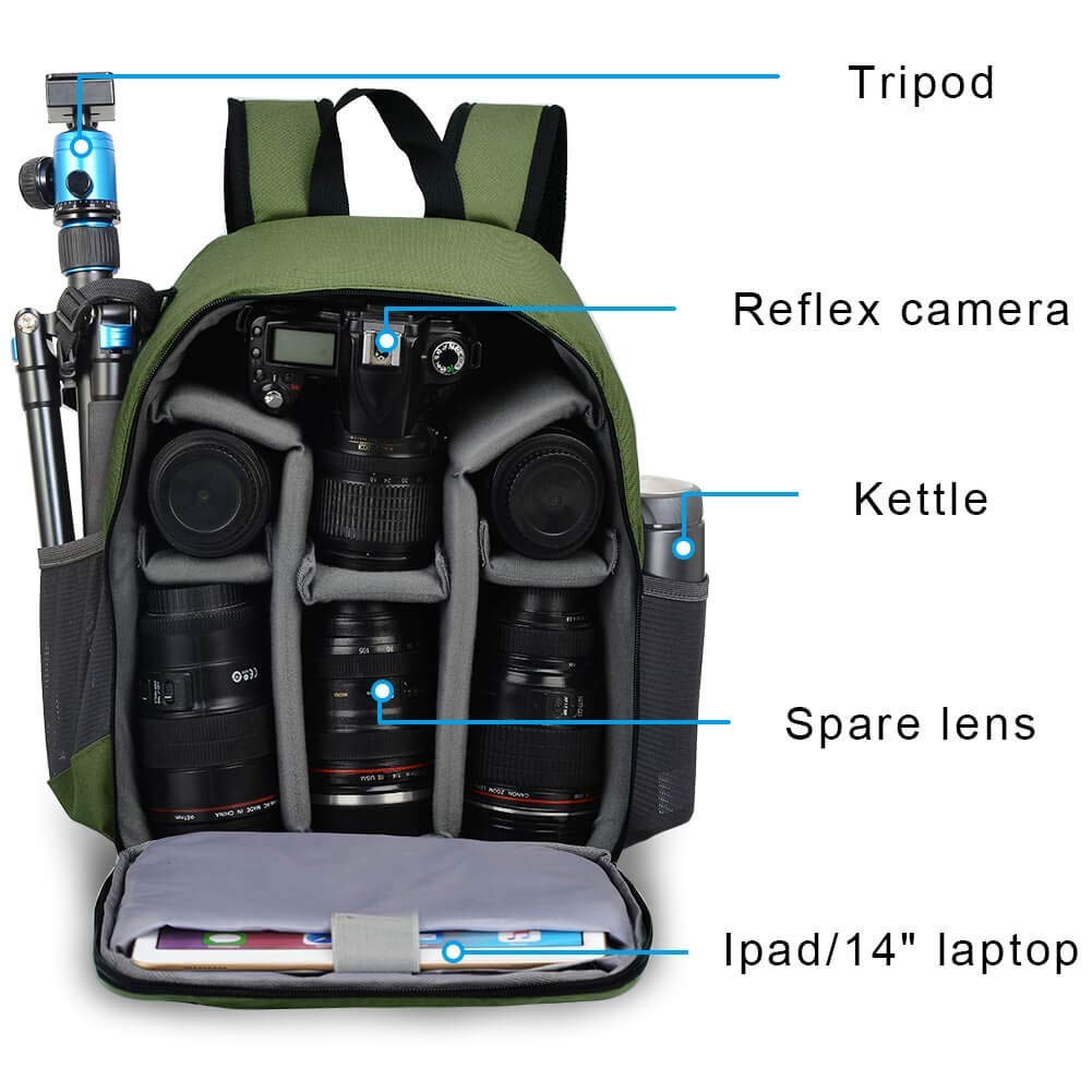 Professional Waterproof Camera Backpack for DSLR/SLR/Mirrorless Cameras - Compatible with Sony Canon Nikon Lenses & Tripod Accessories (Green) | Perfect for Travel, Hiking & Outdoor Photography
