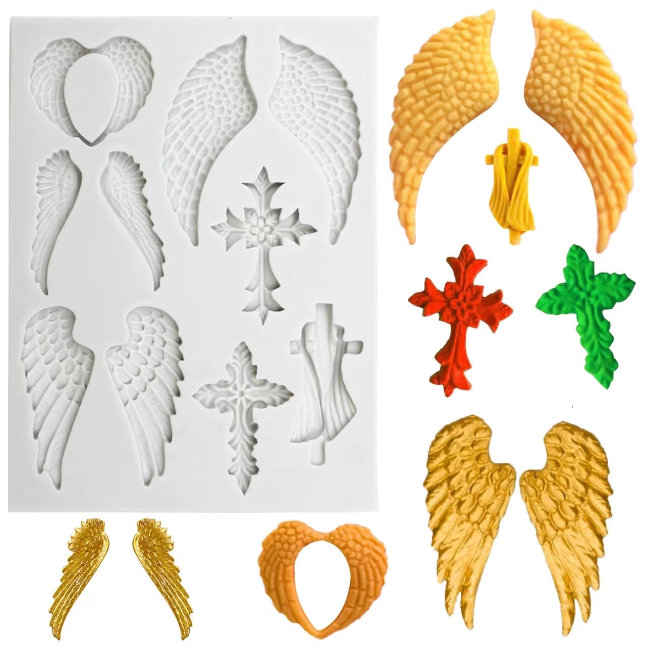 Angel Wings & Cross Silicone Molds for Cake Decorating - Baptism, Cupcake Topper, Chocolate, Sugarcraft, Gum Paste & Resin Molds - Perfect for Wedding, Baby Shower & Religious Celebration Cakes