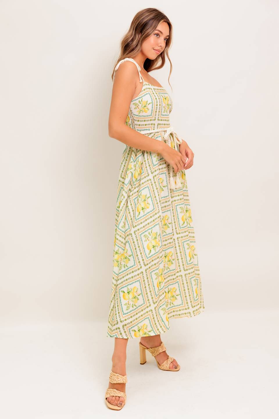 LESLIE Lemon Print Midi Dress - Floral Summer Dress for Women, Casual & Party Wear, Perfect for Beach, Vacation, and Outdoor Events