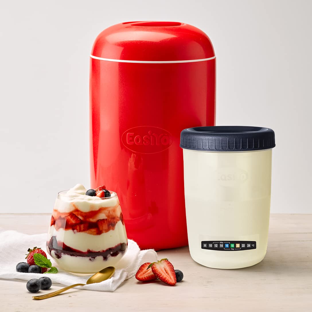 EasiYo Red Yogurt Maker Kit - 1KG Homemade Yogurt with Glass Jar & Easy Instructions | DIY Yogurt Maker for Healthy Breakfast, Snacks & Smoothies