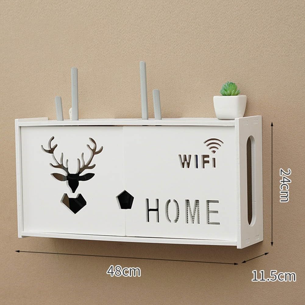 Wall Mounted Storage Box & Router Organizer Shelf - Cable Management Solution for Power Cords & Sockets - Perfect for Home Office & Living Room Organization (White) - Keep Your Space Neat & Tidy
