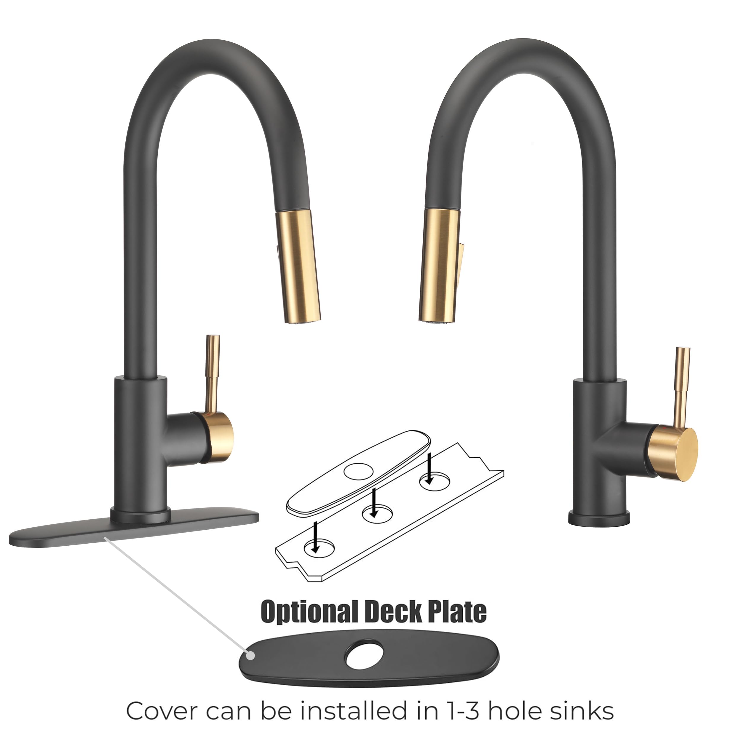 Dura Faucet RV Streamline Single Handle Pull-Down Kitchen Sink Faucet with Optional Deck Plate - Matte Black or Rose Gold Finish for RV, Camper, Tiny Home & Mobile Kitchen Applications