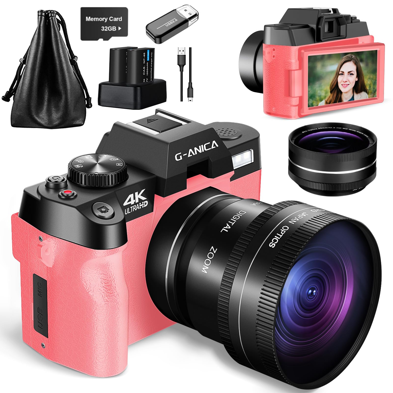 4K 48MP Digital Camera for Photography & Vlogging - WiFi YouTube Camera with 180° Flip Screen, Flash, 16X Zoom, Wide-Angle & Macro Lens - Perfect for Travel, Blogging & Content Creation