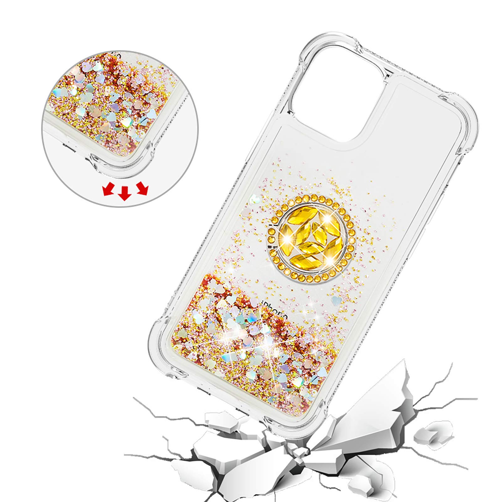 CCSmall Clear Quicksand Glitter Liquid Floating TPU Case for iPhone 12 Pro Max - Sparkling Diamond Design with Stand Feature (LSZ Gold) | Perfect for Daily Use, Parties & Gift Giving