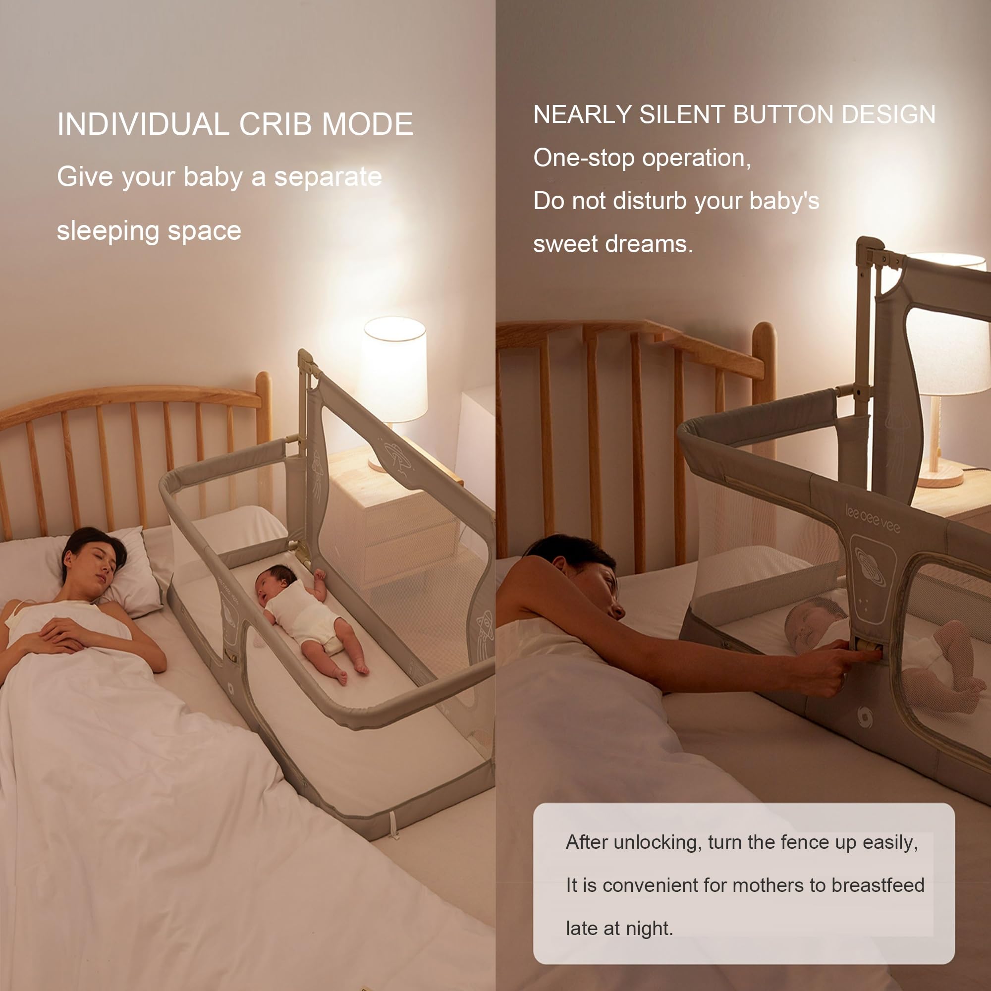 3-in-1 Baby Bedside Sleeper Crib | Breathable Bassinet with Mesh Windows | 120x50cm Co-Sleeping Crib for Newborns & Infants | Perfect for Safe Nighttime Feeding & Parent-Baby Bonding
