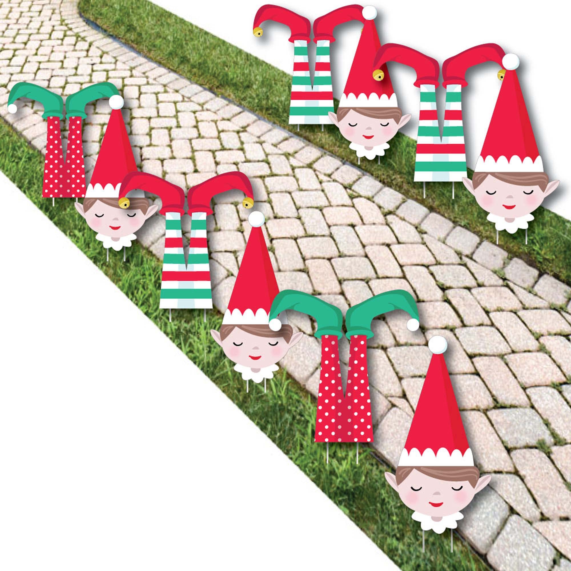 Big Dot of Happiness Elf Squad - 10-Piece Outdoor Christmas & Birthday Lawn Decorations for Kids - Perfect for Holiday Yard Decor, Elf-Themed Parties, and Festive Outdoor Celebrations