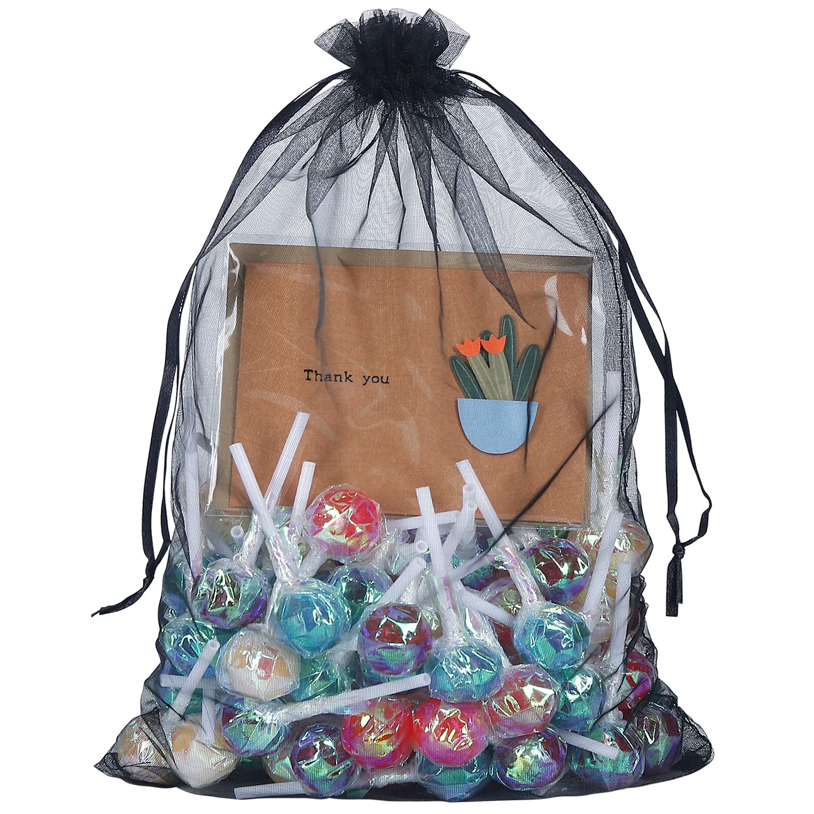 100pcs 8x12 Inch Black Organza Gift Bags with Drawstring - Premium Mesh Favor Pouches for Halloween Party, Wedding Favors, Jewelry Packaging & Sample Bags