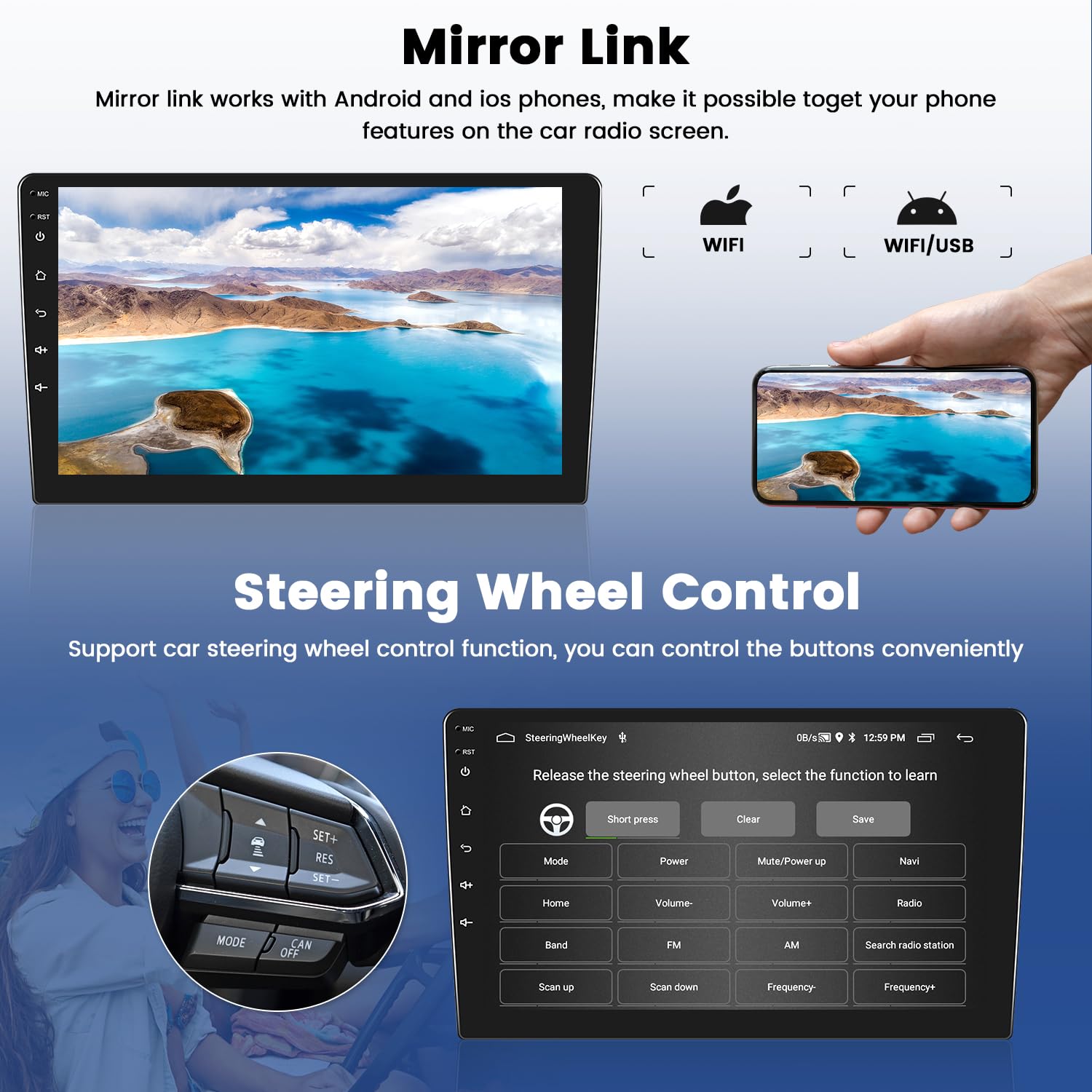 2+64GB Hikity Android 13 Wireless CarPlay Stereo for Fiat 500 2007-2015 - 9 Inch HD Touchscreen Car Radio with Android Auto, GPS Navigation, Bluetooth, FM RDS & Backup Camera - Perfect for Road Trips & Daily Commuting