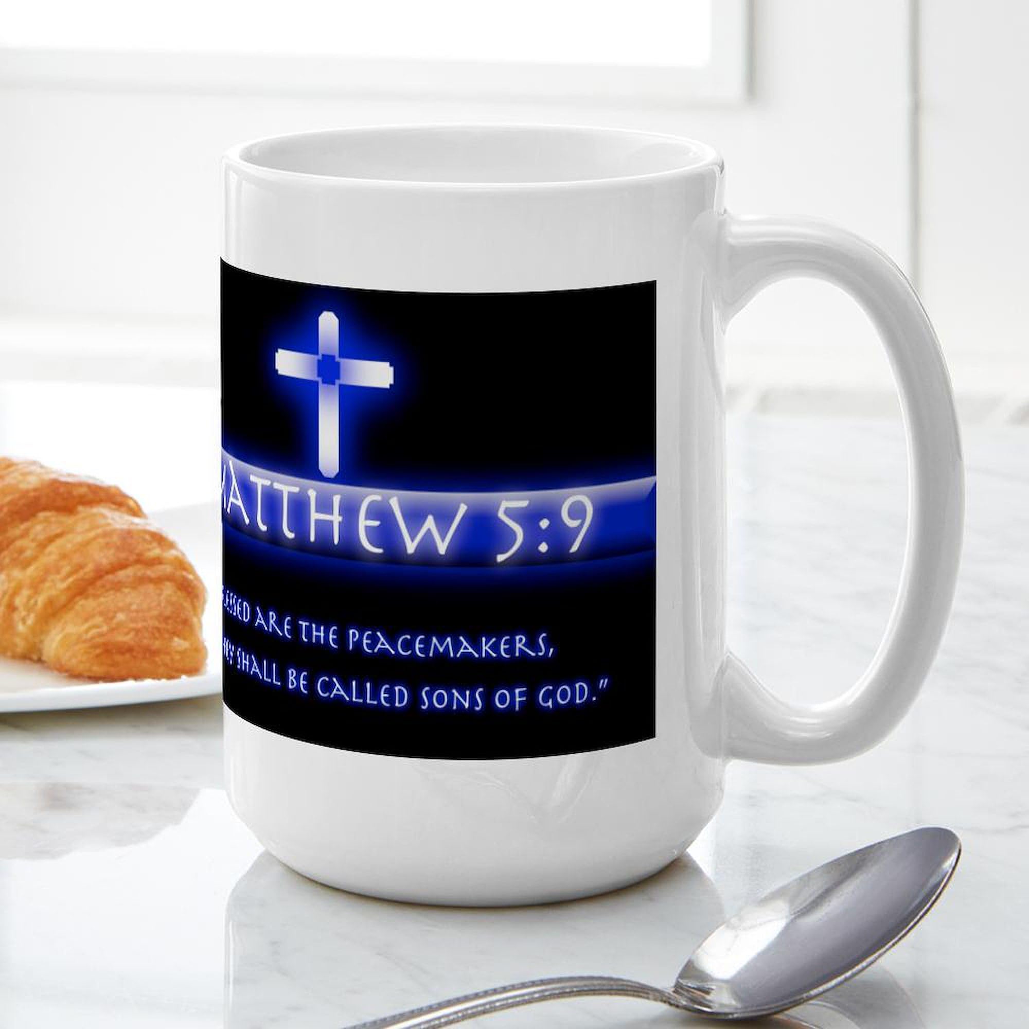 Blessed Are The Peacemakers 15 oz Ceramic Coffee Mug (444ml) - Inspirational Gift for Teachers, Pastors & Peace Lovers - Perfect for Home, Office & Church Use