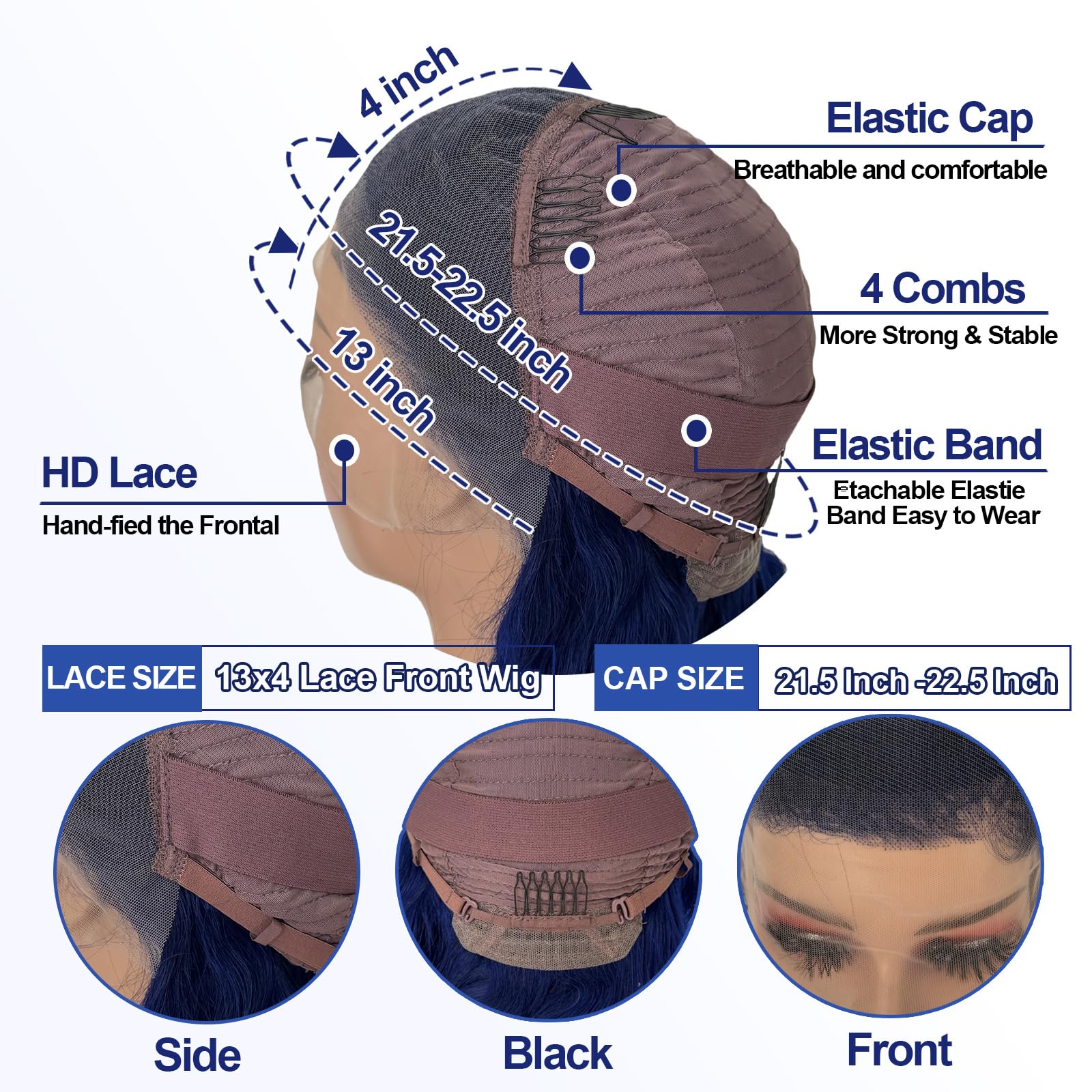 Blue Lace Front Wigs Human Hair - 13x4 HD Transparent Lace Frontal Body Wave Wig | Pre Plucked with Baby Hair, 180% Density, Dark Blue Colored | Glueless Wigs for Black Women (26 Inch) | Perfect for Cosplay, Parties & Everyday Wear