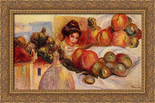 Pierre Auguste Renoir Still Life with Fruit 24x16 Inch Gold Ornate Wood Framed Canvas Art Print - Perfect for Living Room, Bedroom, and Office Wall Decor