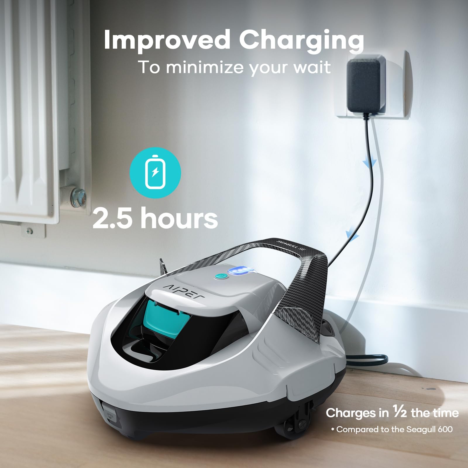 AIPER Cordless Robotic Pool Cleaner with Self-Parking - Automatic Above Ground Pool Vacuum for Flat Surfaces up to 40ft - Portable & Lightweight White Pool Cleaning Robot for Easy Maintenance (Perfect for Backyard, Inground & Small Pools)