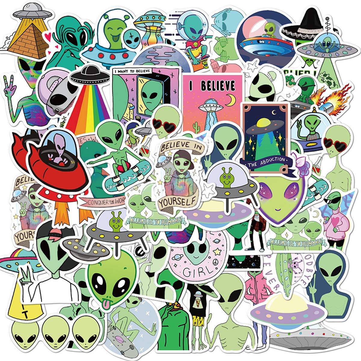 Waterproof Vinyl Alien Creature Stickers - Cool & Mysterious Decals for Laptop, Water Bottle, Bike, Bumper, Luggage & Skateboard - Perfect Gift for Kids, Teens & Adults - Great for DIY Projects & Personalizing Your Belongings