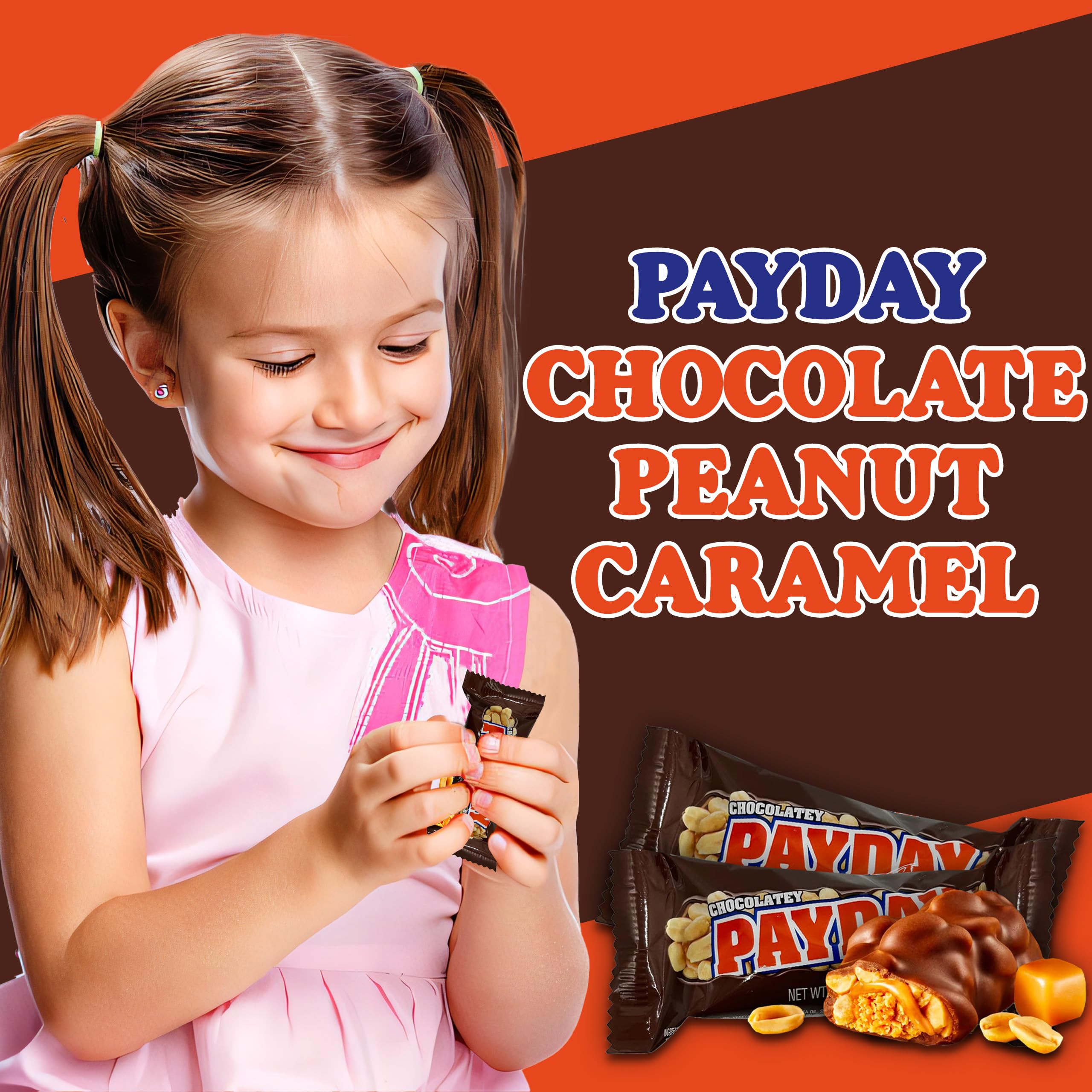 PayDay Chocolaty Peanut & Caramel Candy Bars - Individually Wrapped Snack Size Bulk Pack (2lb) - Perfect for Office Snacks, Halloween Treats & Road Trips