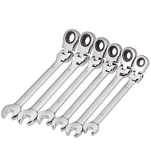 Acrux7 6-Piece Flex Head Ratcheting Wrench Set 8-13mm - Chrome Vanadium Steel Gear Wrench for Auto Repair & DIY