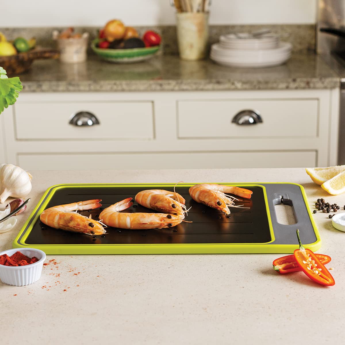 JML Fast Thaw 4-in-1 Chopping Board - Quick Defrosting Cutting Board with Built-in Knife Sharpener & Spice Grinder - Perfect for Kitchen Prep, Meat Thawing & Cooking