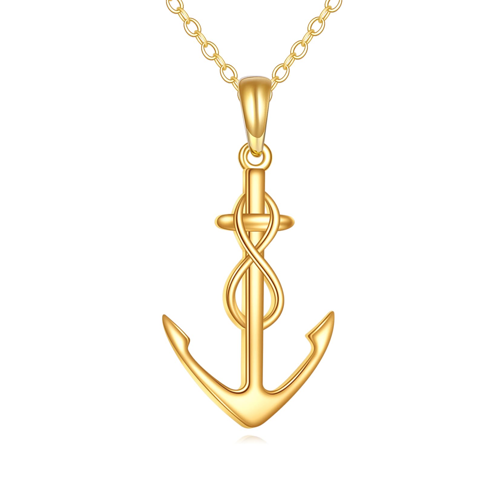 14K Yellow Gold Anchor Necklace for Women - Nautical Themed Jewelry with 18
