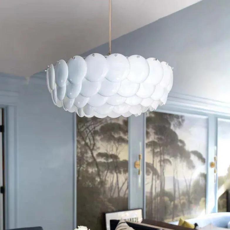 Modern White Scales Disc Pendant Light - Elegant Ceiling Lighting for Dining Room, Kitchen, or Bedroom Decor
