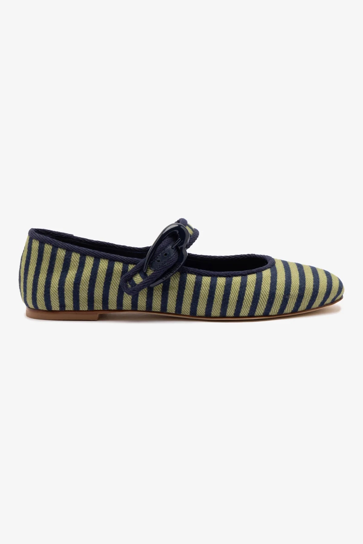 Verona Navy & Green Striped Ballet Flats with Navy Trimming - Comfortable Women's Casual Shoes for Work, Office & Everyday Wear