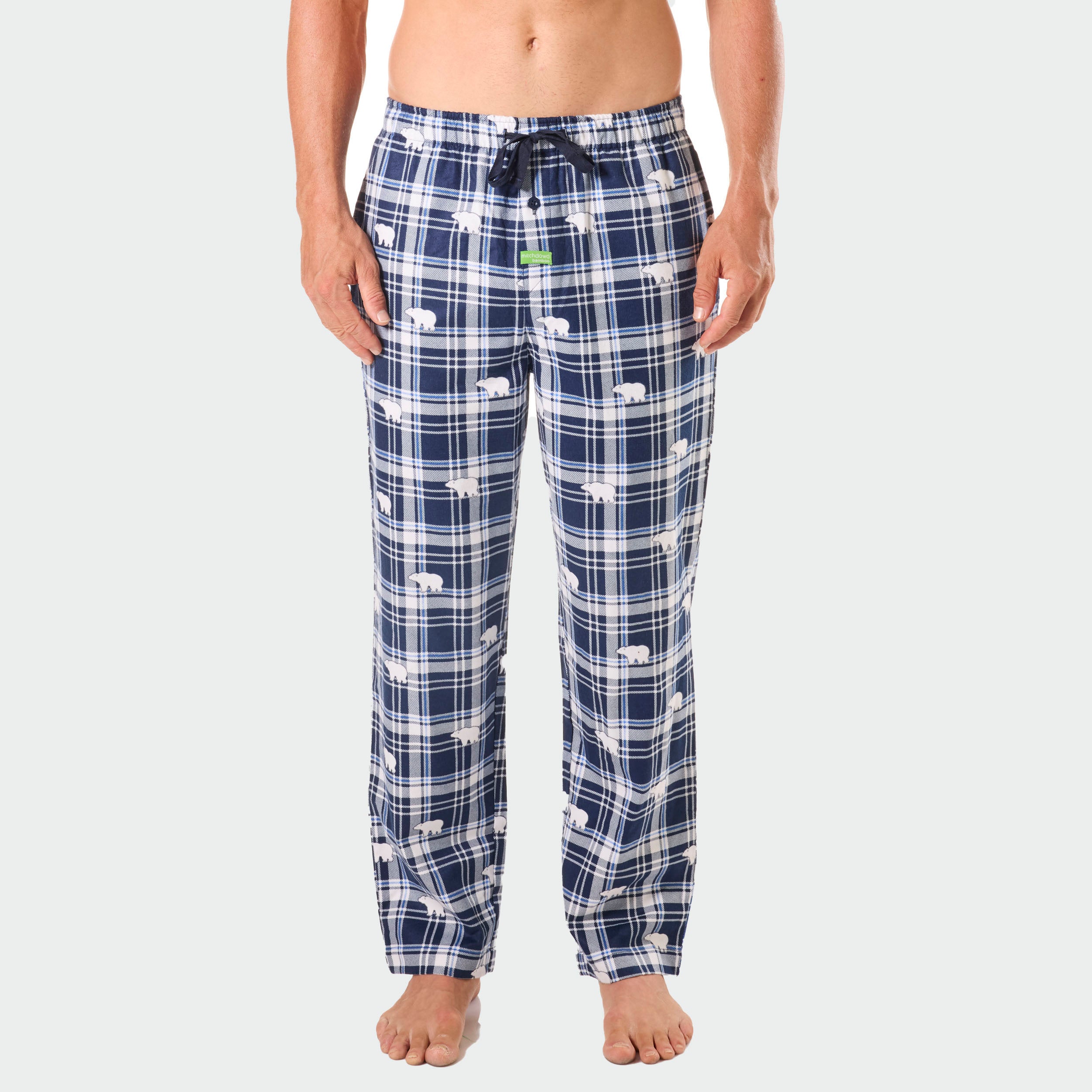 Men's Polar Bear Check Bamboo Flannel Sleep Pants - Navy Blue | Soft & Breathable Lounge Pajama Bottoms for Winter Nights & Cozy Home Relaxation