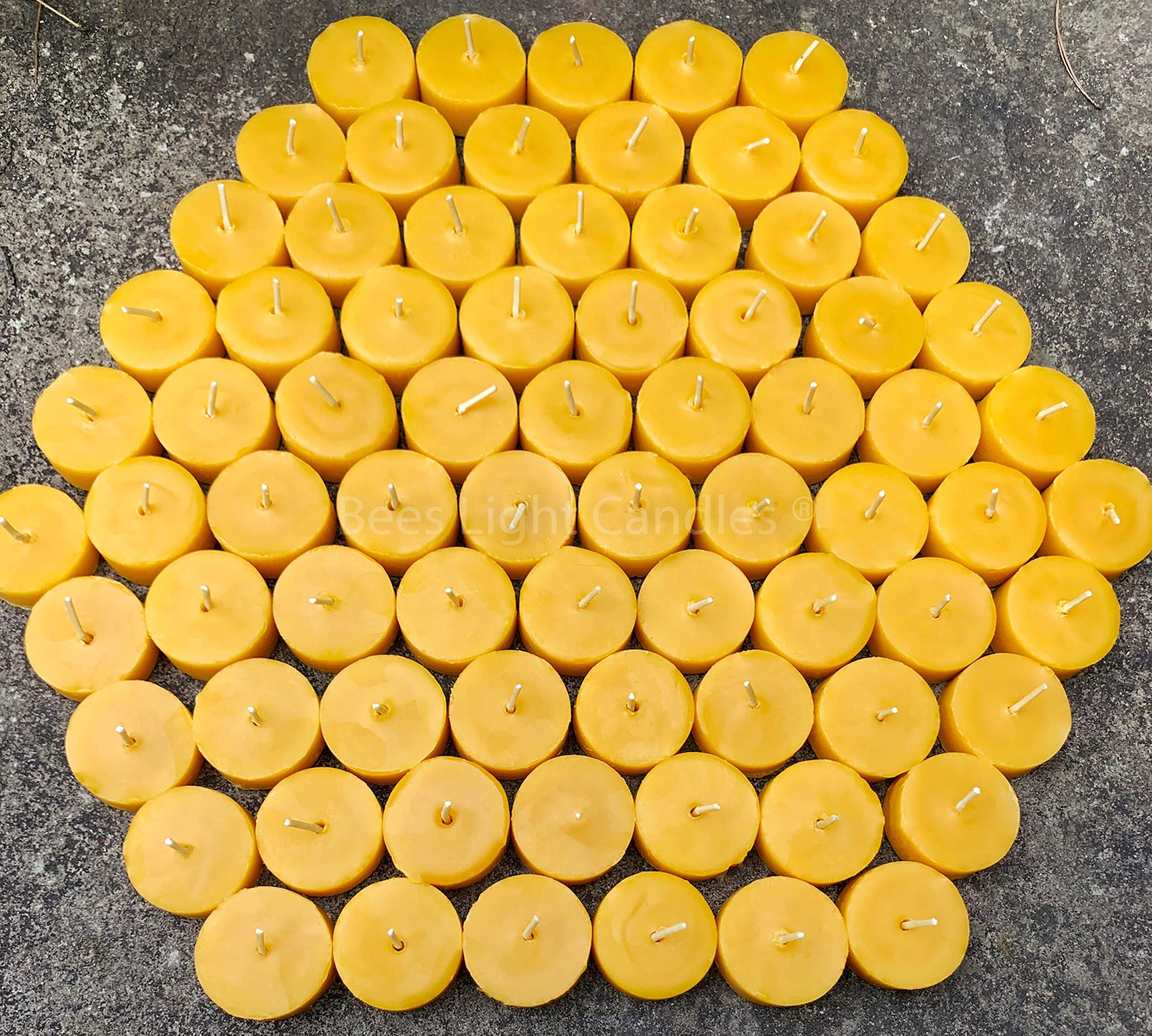 100% Natural Beeswax Tealight Candles Bulk Pack of 100 - Handmade in USA, Unscented with Natural Honey Aroma | Clean Burning, Allergy Friendly Tea Lights for Weddings, Parties, Events, Holidays & Emergency Preparedness | Perfect for Romantic Dinners, Spa Relaxation & Home Decor