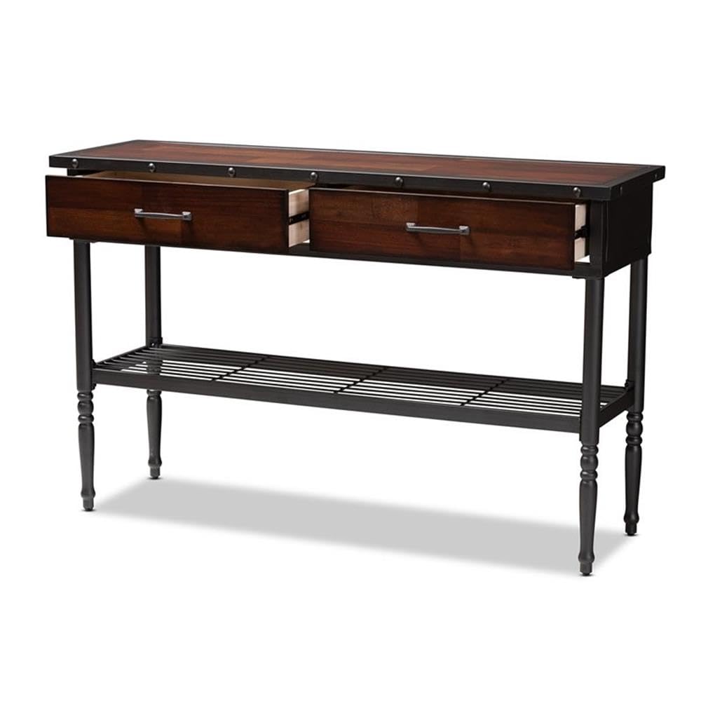 BOWERY HILL 2-Drawer Wood and Metal Sideboard Server in Walnut Brown - Stylish Buffet Cabinet for Dining Room, Living Room, or Entryway Storage