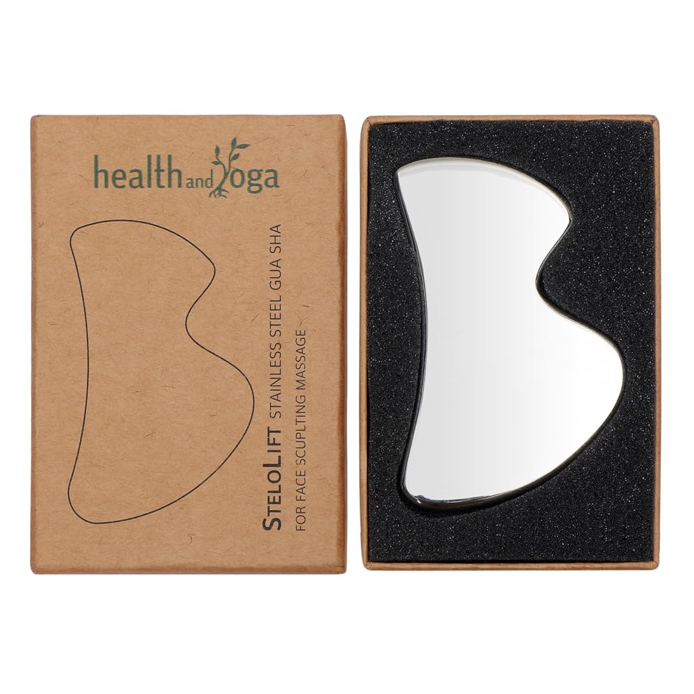 HealthAndYoga™ SteloLift 304 Stainless Steel Gua Sha Scraping Massage Tool - B-Shaped Muscle Pain Relief & Soft Tissue Mobilization for Back, Neck, Shoulder - Professional Tendon Therapy & Relaxation Aid for Home Spa & Self-Care