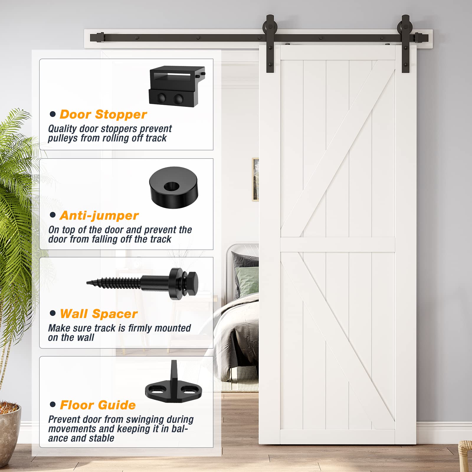 1.5m Heavy Duty Sliding Barn Door Hardware Kit with Damper - Smooth Track Rail Roller System for Single Doors | Perfect for Farmhouse, Loft & Industrial Style Homes
