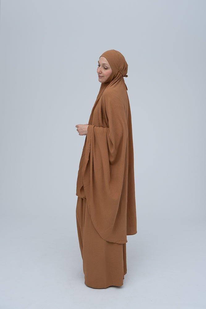 Calinia 2-Piece Prayer Gown Set - Khaki Color Khimar for Omrah & Hajj | Modest Islamic Prayer Dress for Women | Perfect for Mosque, Religious Ceremonies & Daily Worship