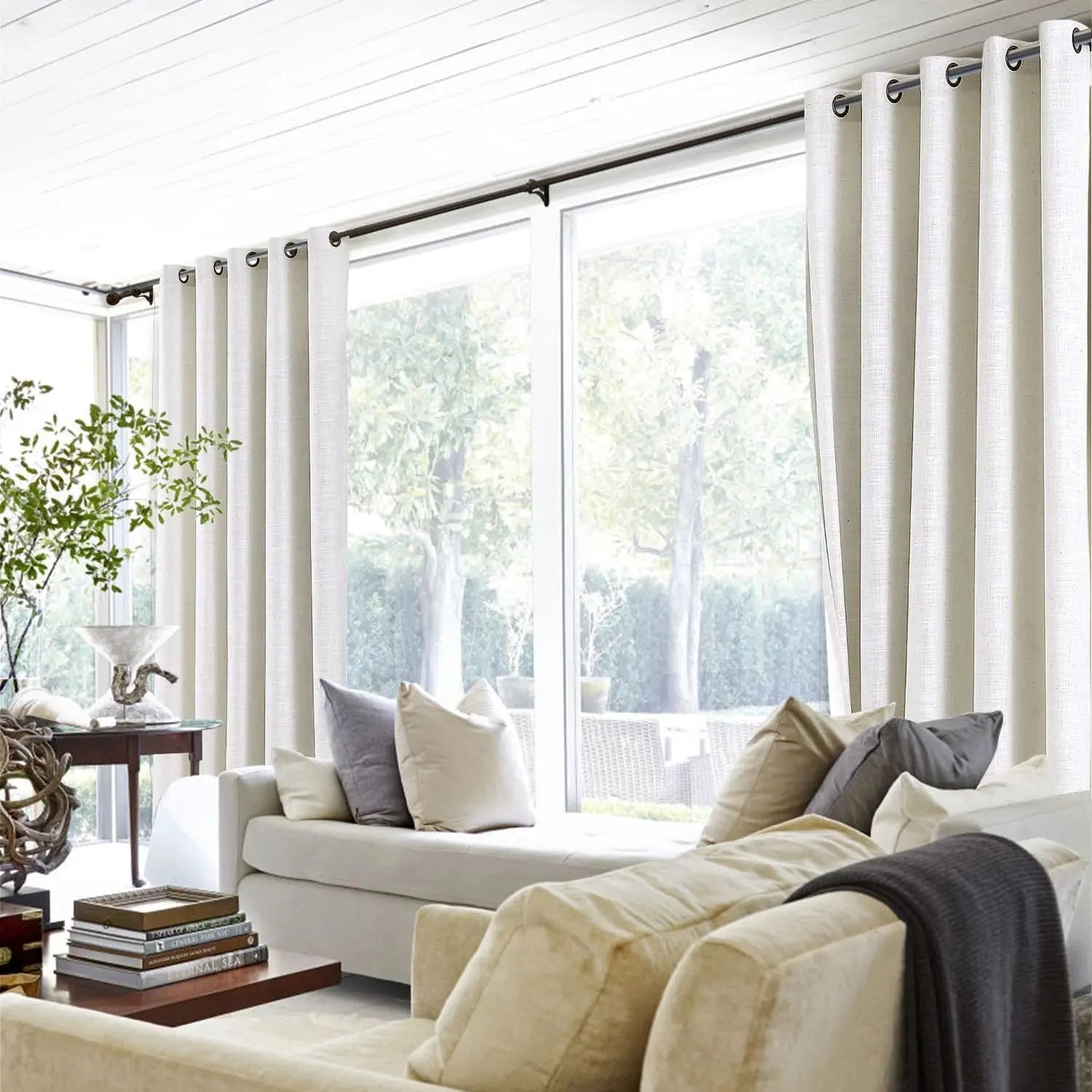 Linen Curtains with Grommet Top - Blackout Drapes for Living Room & Bedroom - Elegant Home Decor for Windows (52x84 Inches) - Perfect for Privacy, Light Control and Room Darkening