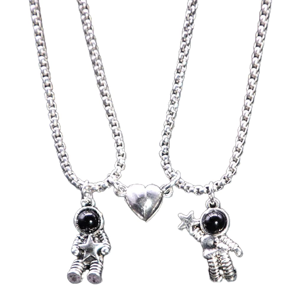 Asukohu Matching Couple Necklace Set - Magnetic Astronaut Spaceman Pendant Promise Jewelry for Women & Men - Romantic Gift for Anniversary, Valentine's Day & Long Distance Relationships