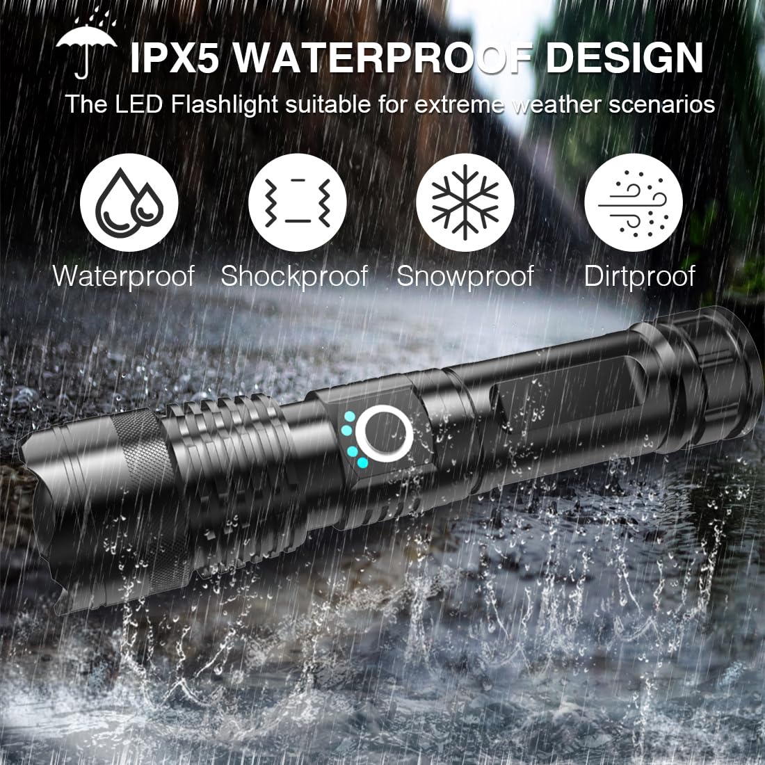 Rupyria 150,000 Lumen Super Bright Rechargeable LED Flashlight - 5 Light Modes, Handheld EDC Flashlight for Camping, Hiking, Emergencies & Power Outages