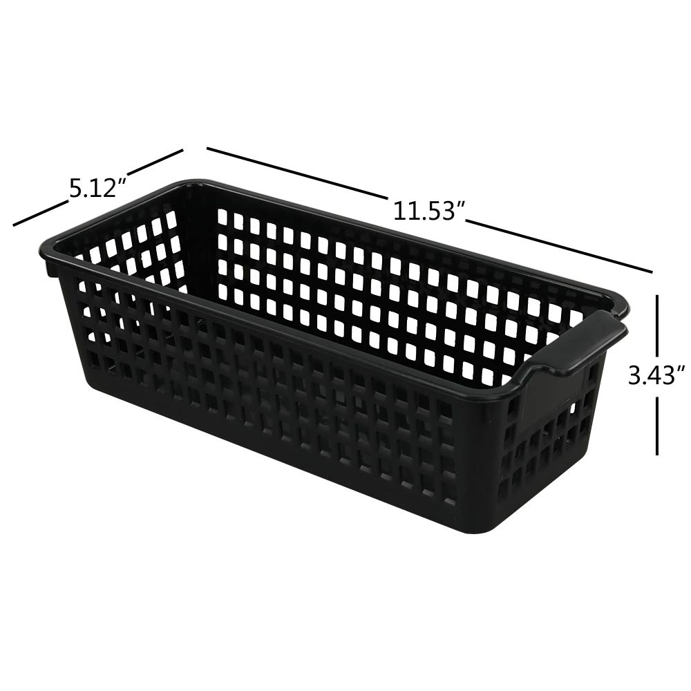 Vababa 6-Pack Black Plastic Desk Organizer Baskets - Slim Storage Containers for Office Supplies, Makeup, Bathroom Essentials & Home Organization
