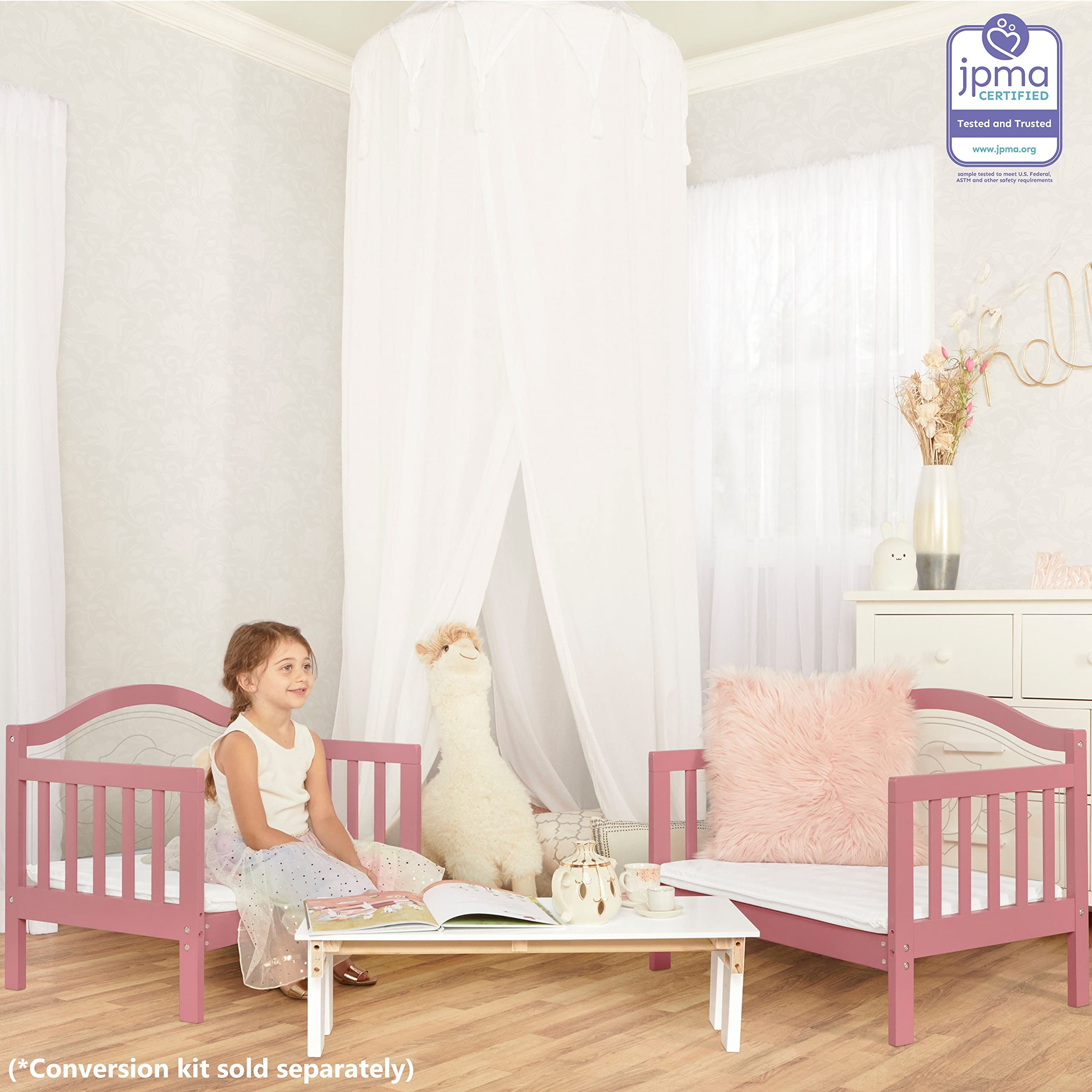 Dream On Me Rosie Toddler Bed in Classic Rose - Convertible Kids Bed for Girls & Boys, Safe & Sturdy Wooden Toddler Bed with Guardrails | Perfect for Nursery, Daycare, or First Big Kid Bed Transition