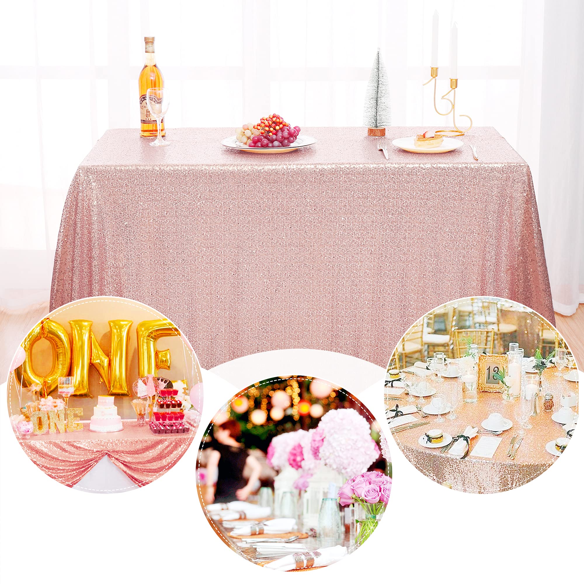 Sparkling Pink Sequin Tablecloth - Elegant Rectangular Party Table Cover for Birthday, Baby Shower & Tea Party Decor | Glamorous Table Overlay for Wedding, Anniversary & Holiday Celebrations