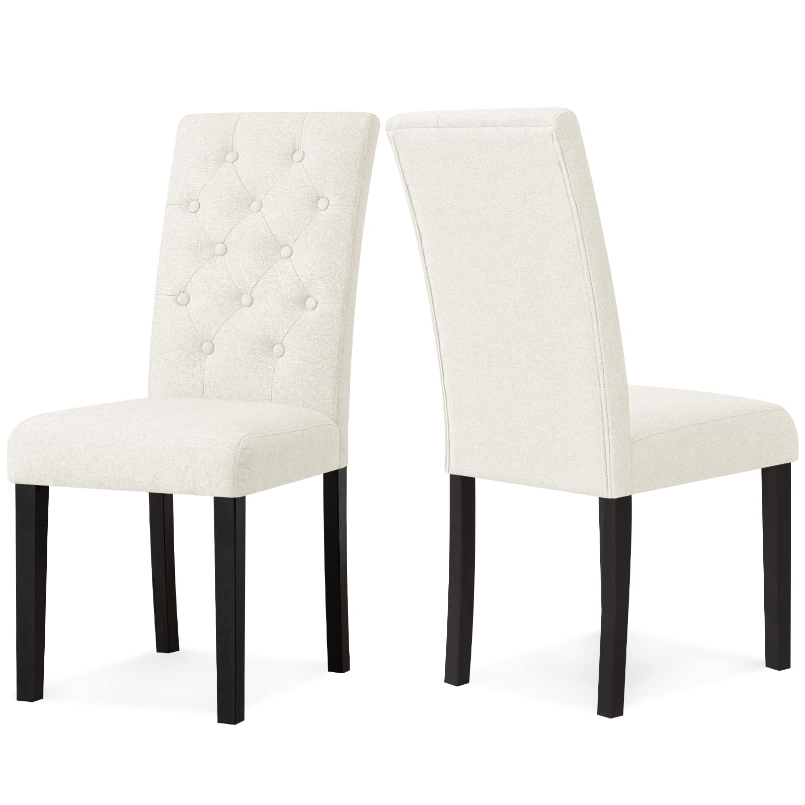 SUBRTEX Set of 2 Upholstered Dining Chairs - Parsons Style with Solid Rubber Wood Legs & Button-Tufted Design for Kitchen, Dining Room & Living Room - Ivory White (Perfect for Family Meals & Entertaining Guests)