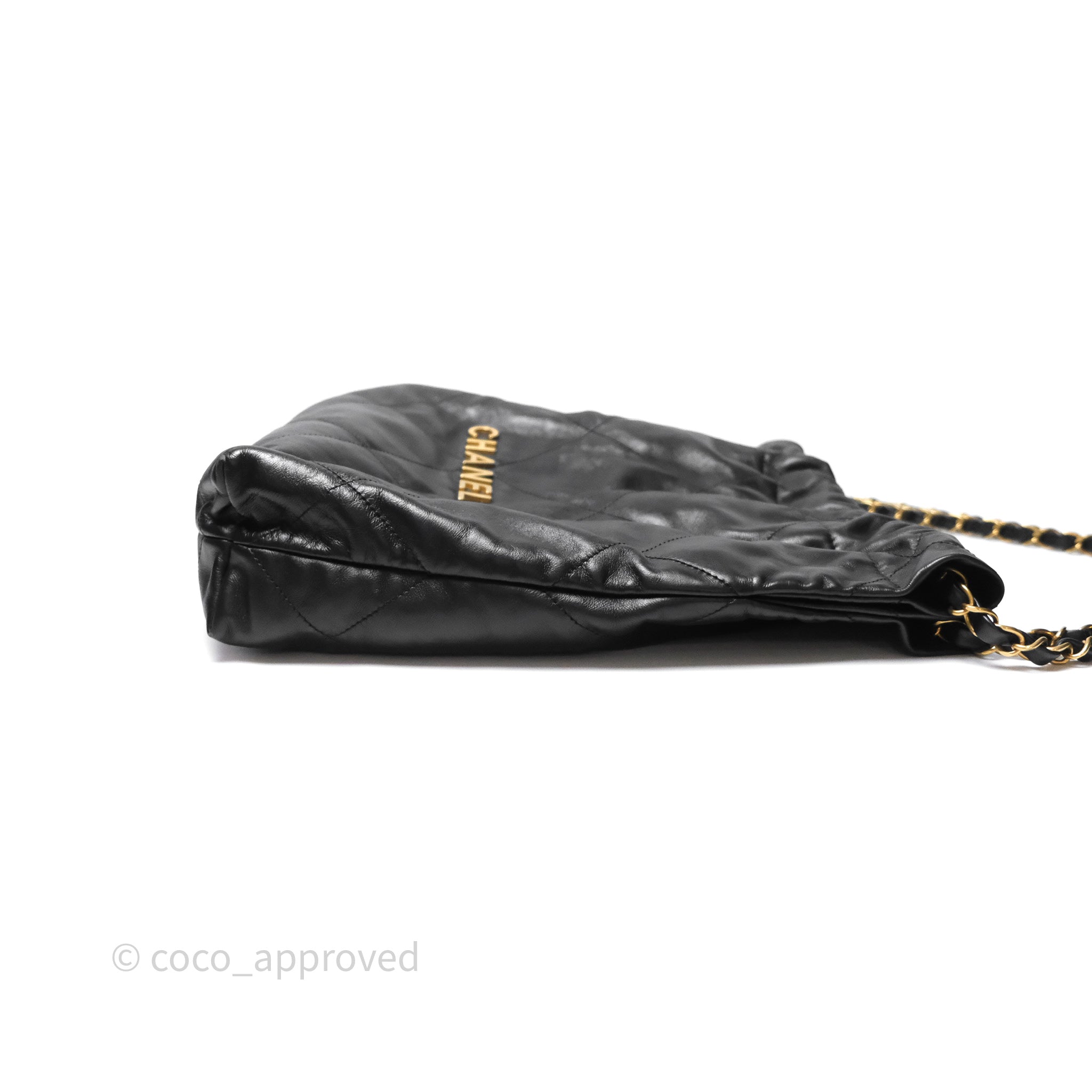 Chanel 22 Small Handbag Black Shiny Calfskin Leather with Aged Gold Hardware - Luxury Crossbody Bag for Women, Perfect for Date Night & Evening Events