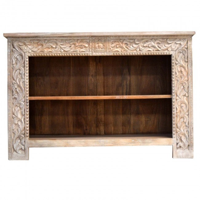 Hand Carved Whitewashed Wood Console Table - Farmhouse Entryway Sofa Table for Hallway, Living Room & Dining Room Decor