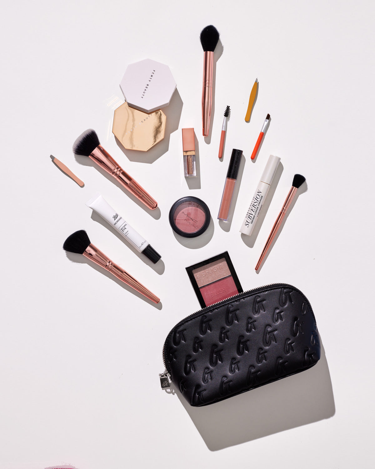 Luxury Monogram Cosmetic Pouch - Black Leather Makeup Bag for Travel & Everyday Use | Perfect for Toiletries, Cosmetics & Essentials | Stylish & Durable Design