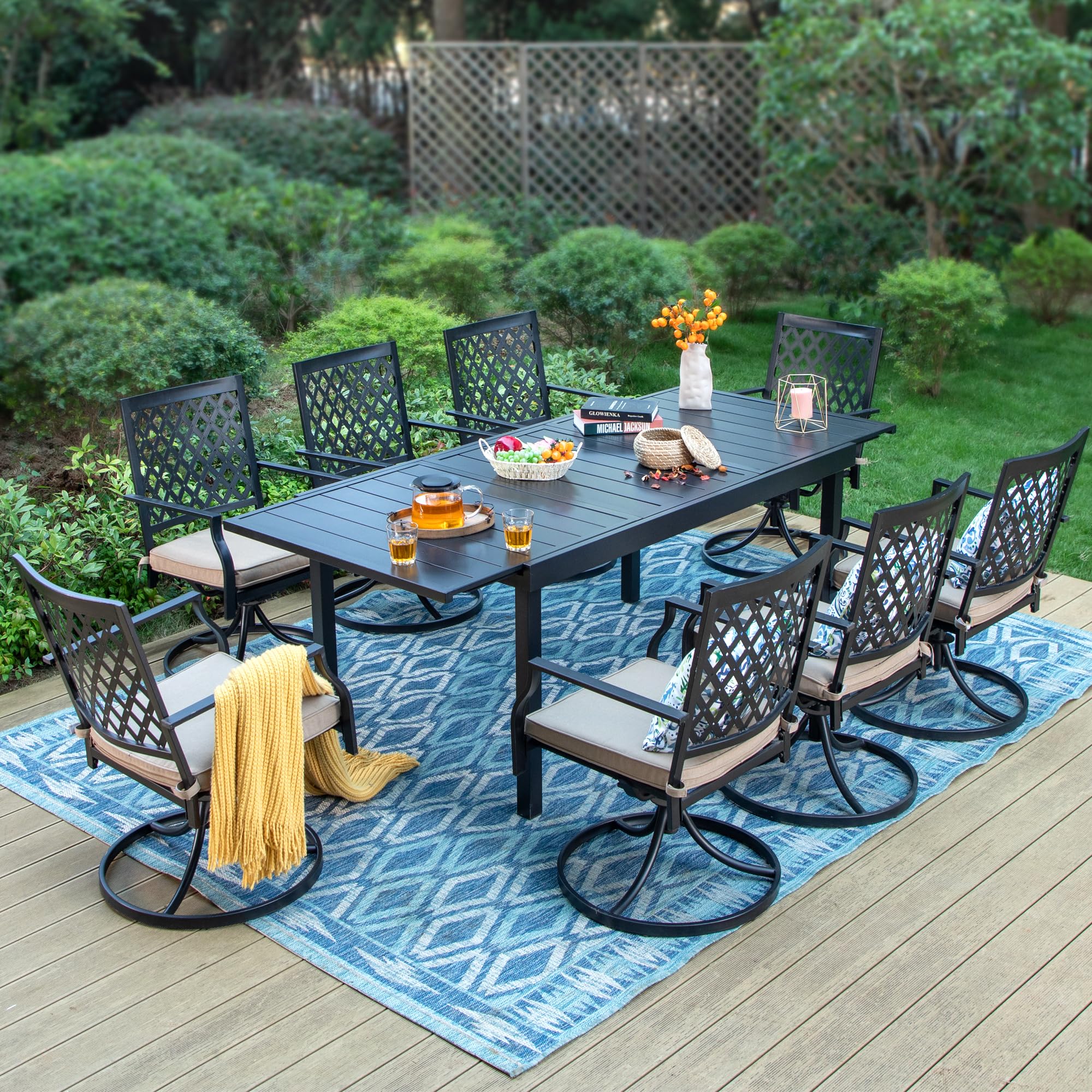 Sophia & William 9-Piece Outdoor Patio Dining Set - 8 Swivel Chairs & Expandable 6-8 Person Metal Table for Garden, Poolside, Backyard | Durable Weather-Resistant Furniture for Outdoor Entertaining