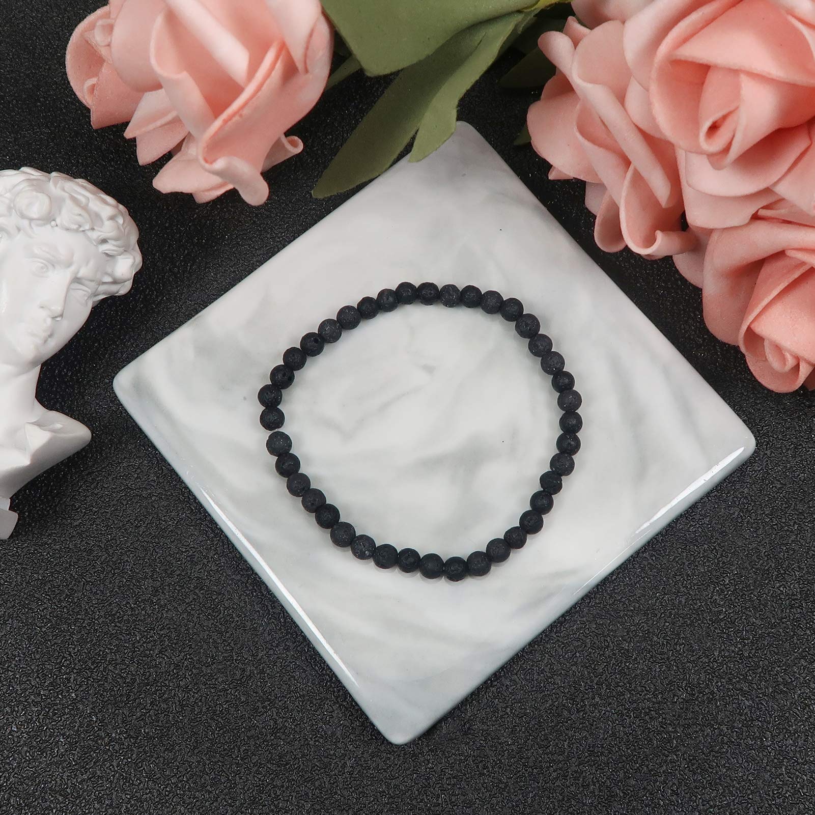 TOAOB 580pcs 4mm Natural Black Lava Stone Beads - Round Loose Gemstone Beads for Jewelry Making, Essential Oil Diffuser Bracelets & Chakra Healing | DIY Craft Supplies, Aromatherapy Accessories
