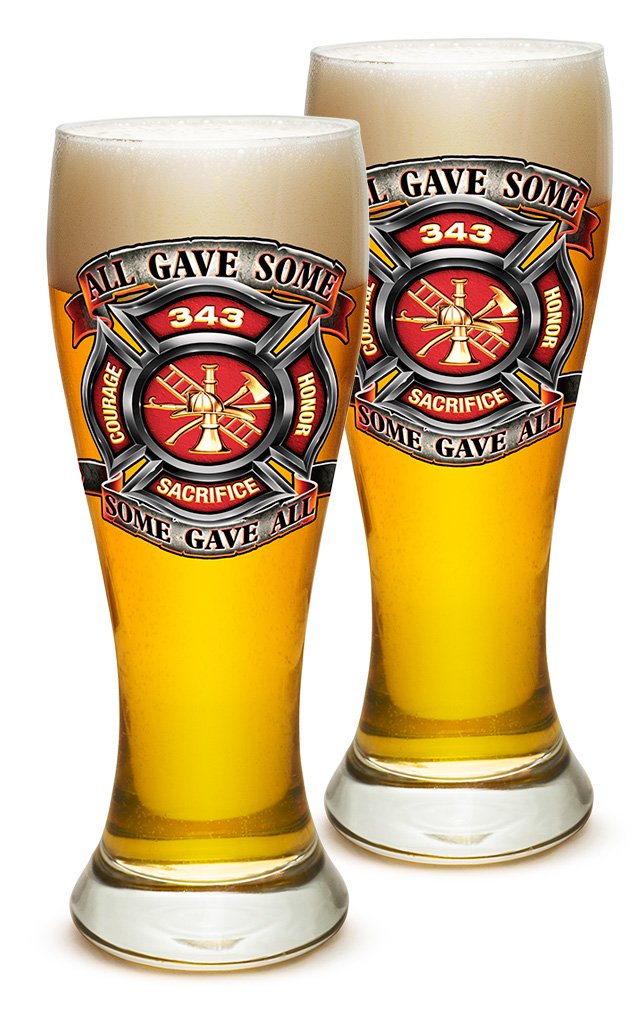 Erazor Bits Pilsner Glass Set of 24 (23 Oz) - Firefighter Themed Beer Glasses with 343 Badge Design - Perfect Gift for Firefighters, Men & Women - Ideal for Parties, BBQs & Home Bars
