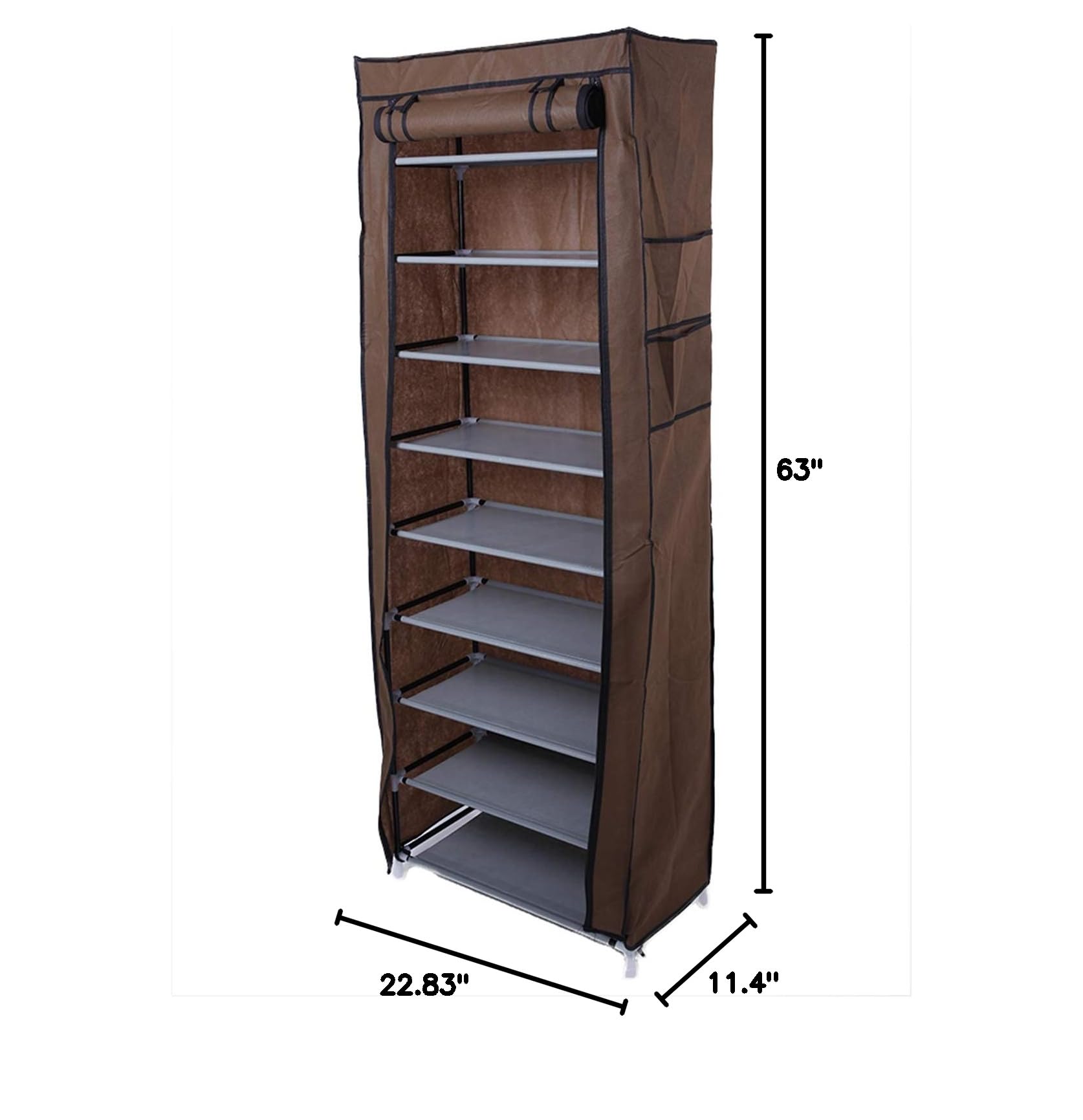 10-Tier Shoe Rack with Dustproof Cover - Portable Shoe Storage Organizer Cabinet Tower with Non-Woven Fabric (Coffee) - Perfect for Closet, Entryway, Bedroom & Dorm Organization