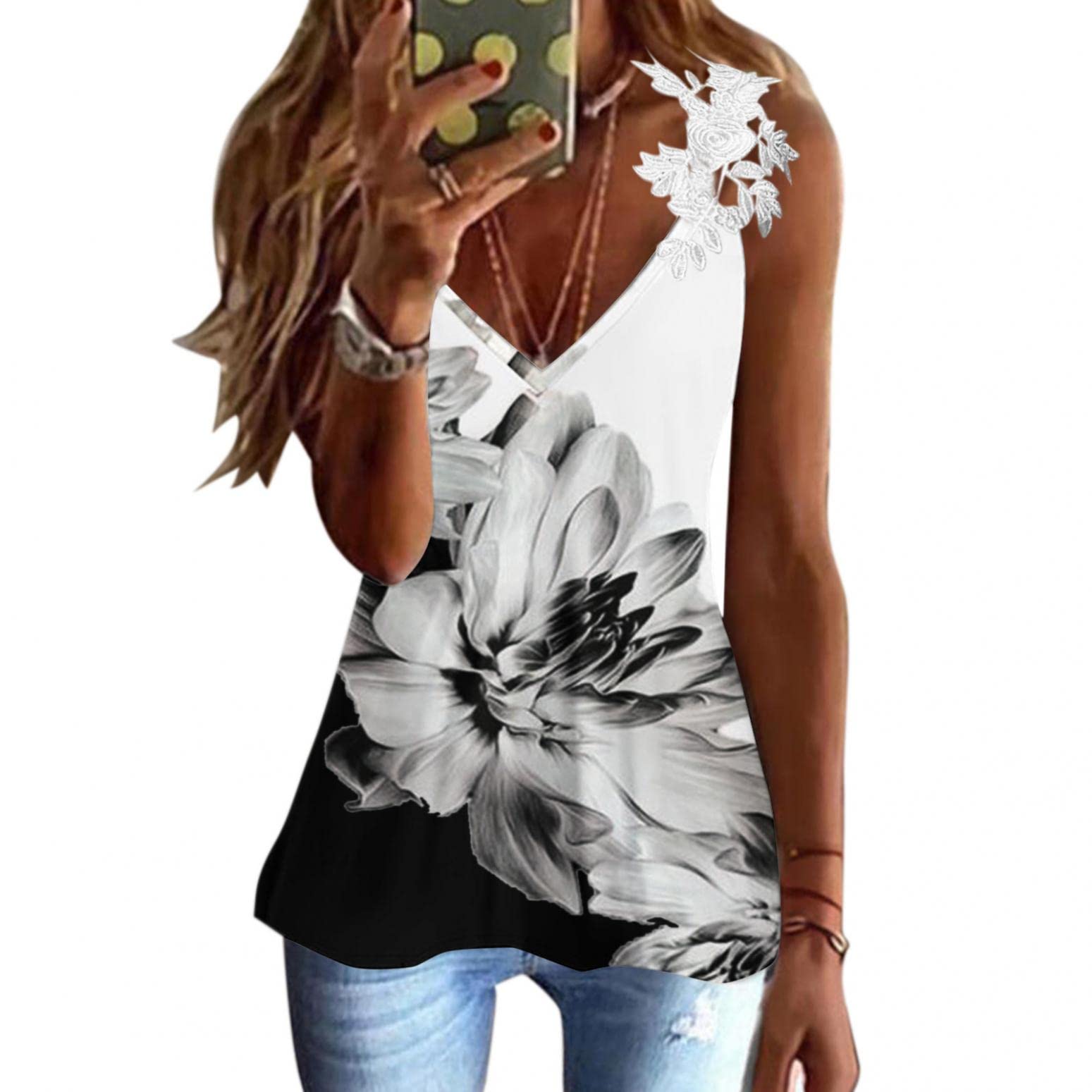 Women's Floral Sleeveless Blouse - Sexy Casual Summer T-Shirt for Beach, Party & Vacation | Loose Fit Graphic Tee for Women