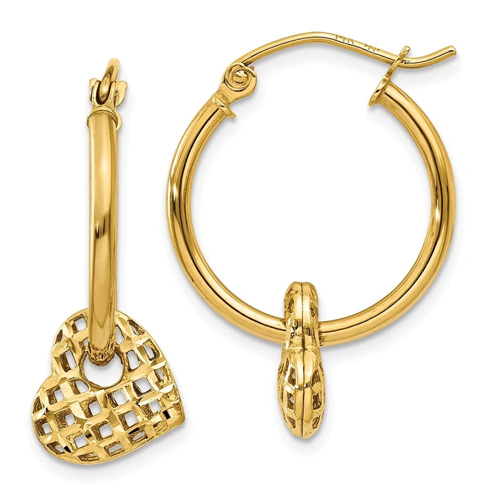 14K Yellow Gold Movable Heart Hoop Earrings for Women - Diamond2Deal Fine Jewelry | Perfect for Date Nights, Weddings & Special Occasions