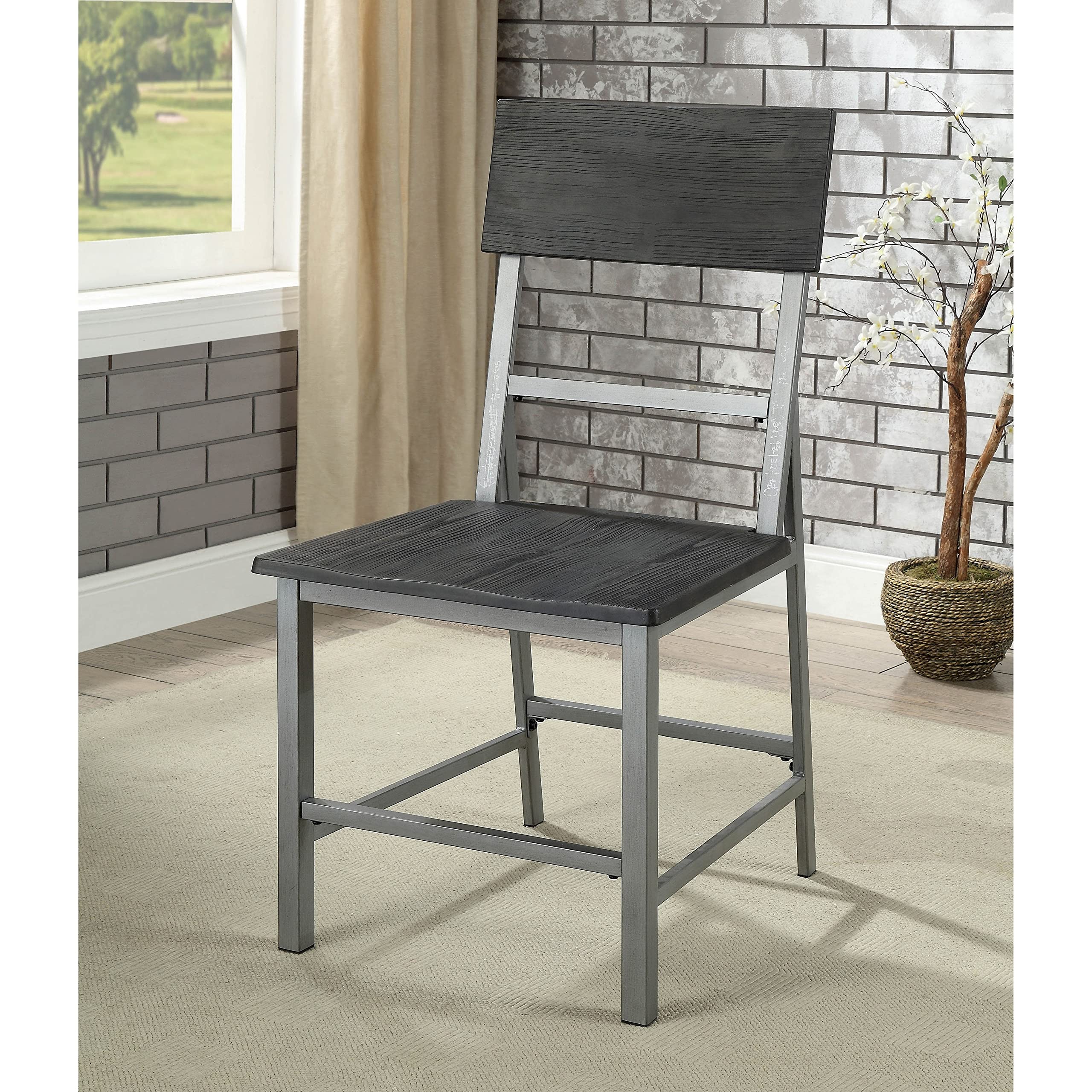 Furniture of America Traw Industrial Grey Metal Side Chairs (Set of 2) - Modern Dining Chairs for Kitchen, Restaurant & Office Use - Sturdy Metal Frame & Comfortable Seat