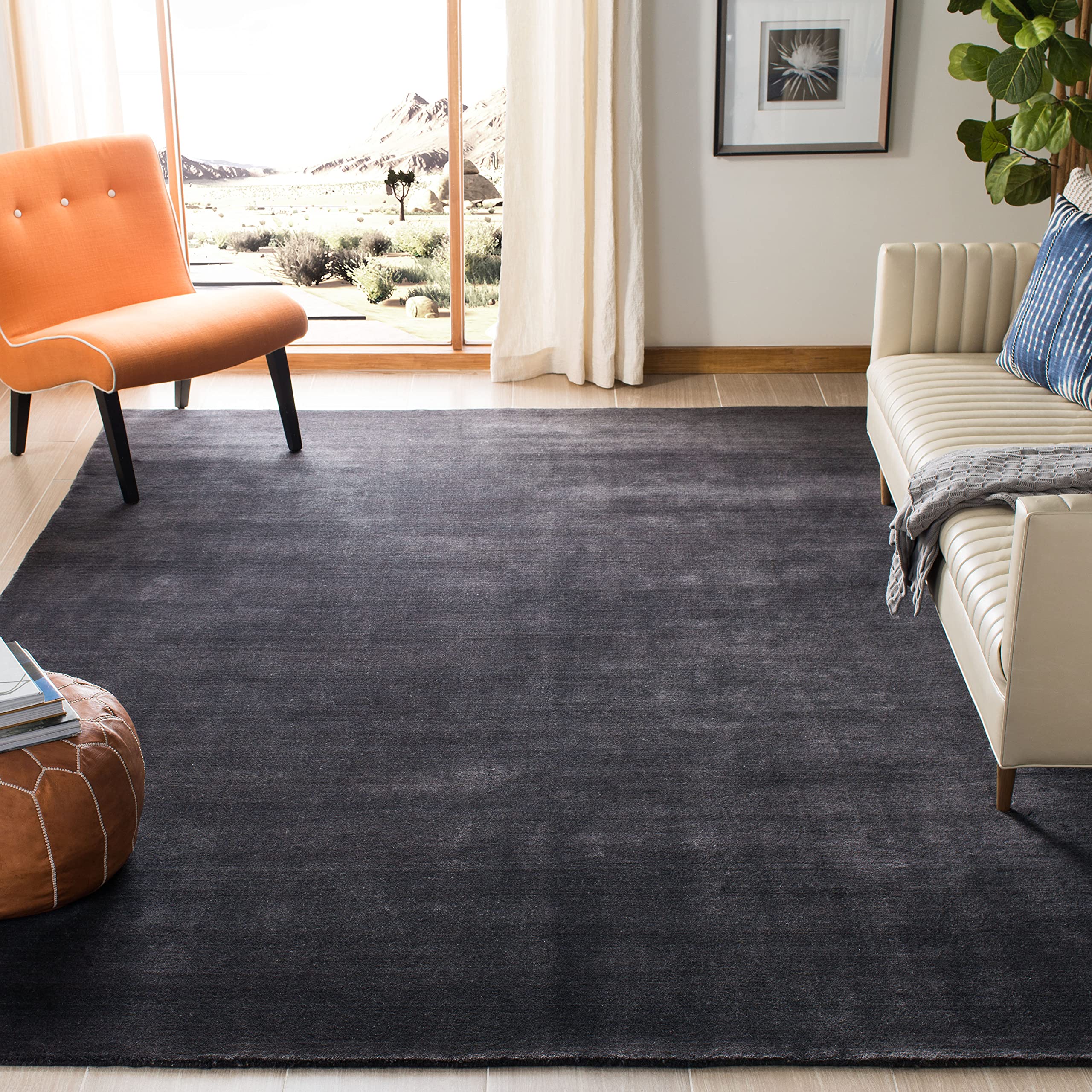 SAFAVIEH Himalaya Collection 8'x8' Square Black Handmade Premium Wool Area Rug - Soft & Durable for Living Room, Dining Room, Bedroom, Office Decor