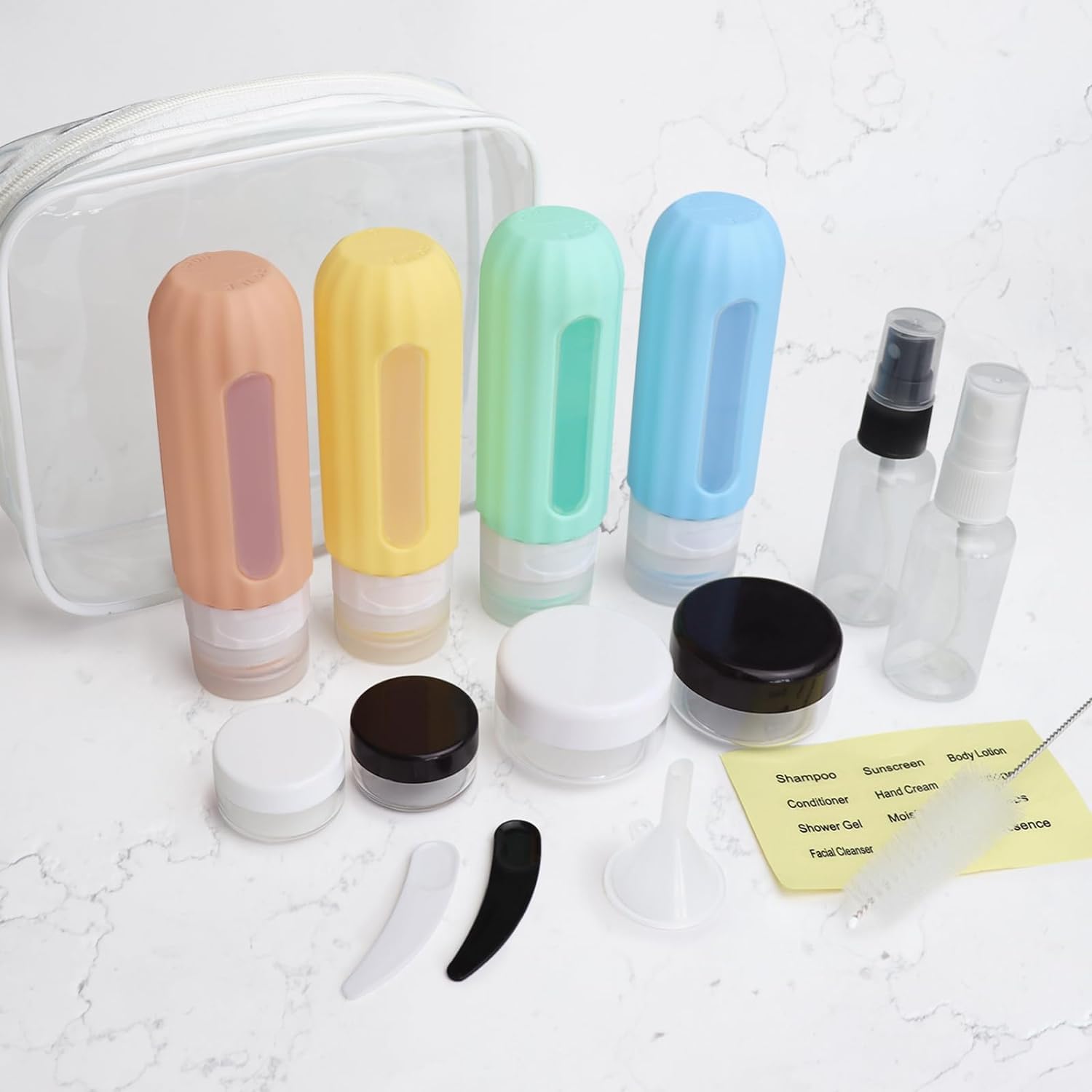 3oz TSA Approved Travel Bottles for Toiletries - BPA Free Leak Proof Silicone Containers for Shampoo & Conditioner with Clear Toiletry Bag | Perfect for Air Travel, Gym & Vacation Essentials