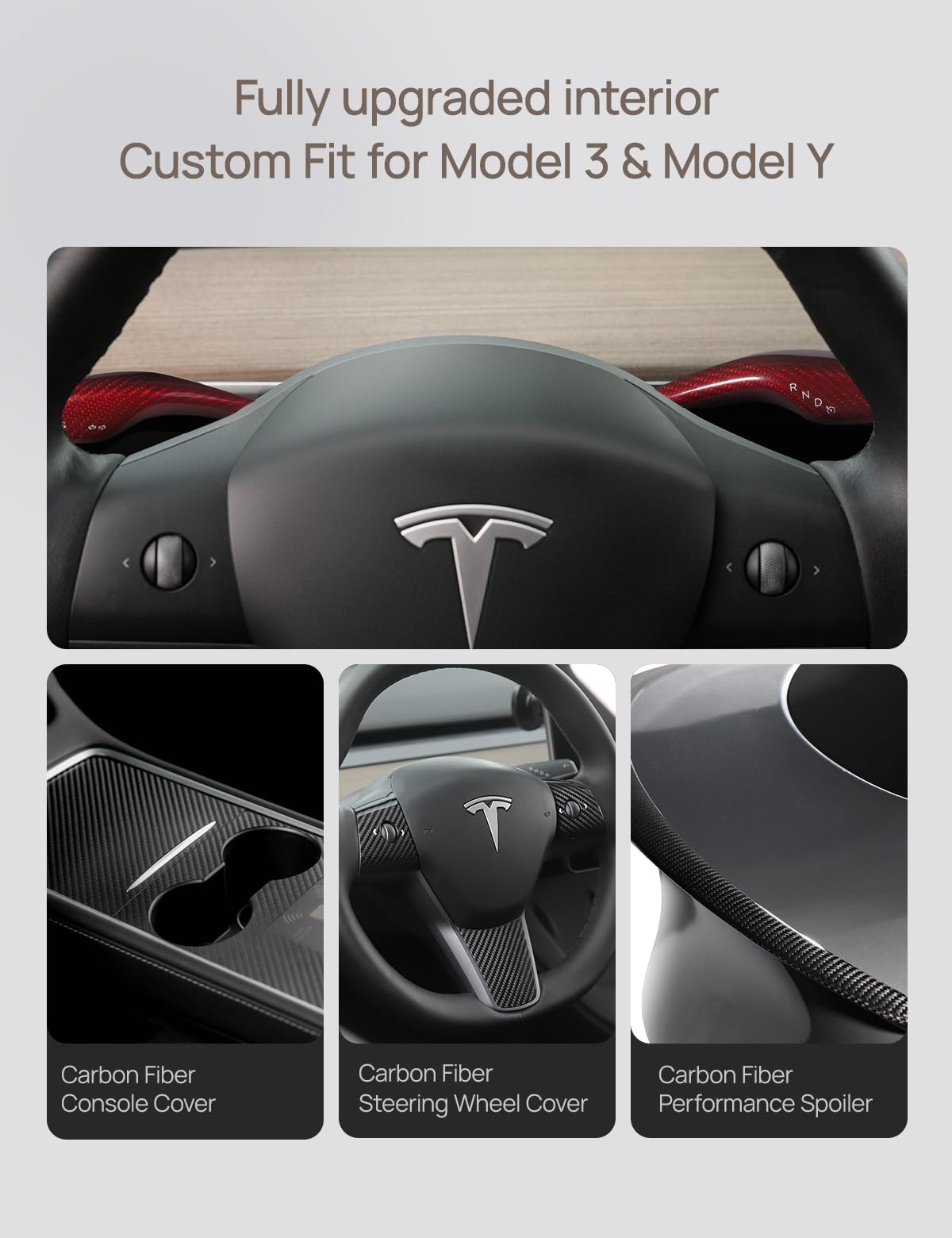 Carbon Fiber Steering Lever Cover for Tesla Model 3/Y (2018-2024) - 2PCS Wine Red - Premium Interior Upgrade